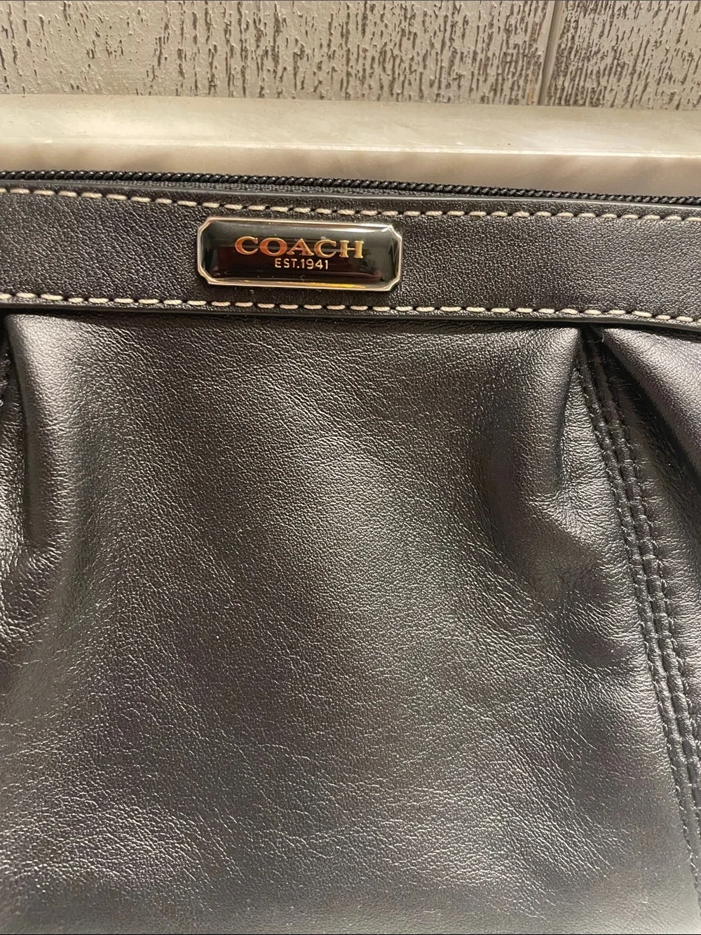 Coach Black Leather Pleated Wristlet